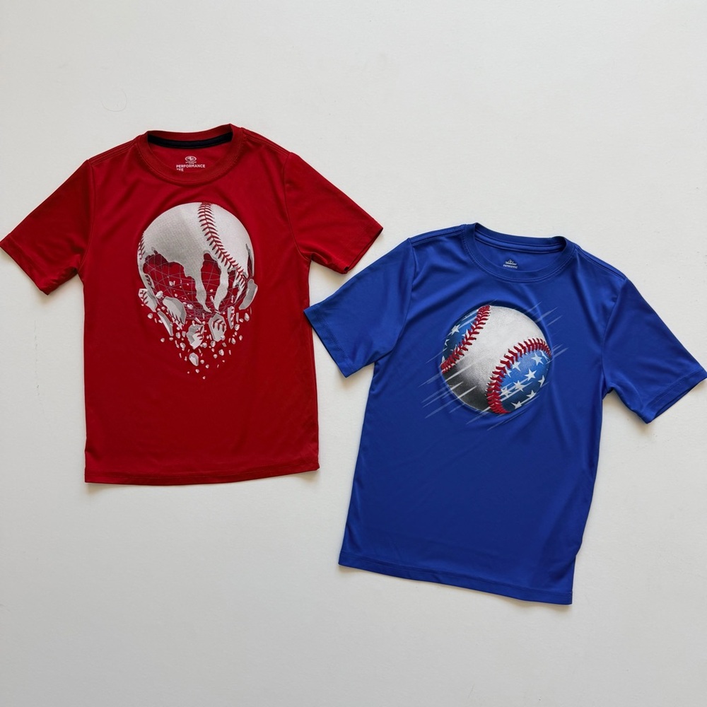 Boys' Athletic Baseball Graphic Tees - Red & Royal Blue